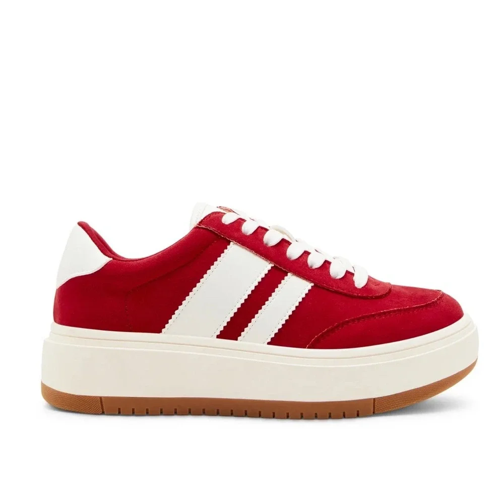 Madden Girl Red Platform Sneakers‎ White Stripe Lace Up Size 8.5 B12B
